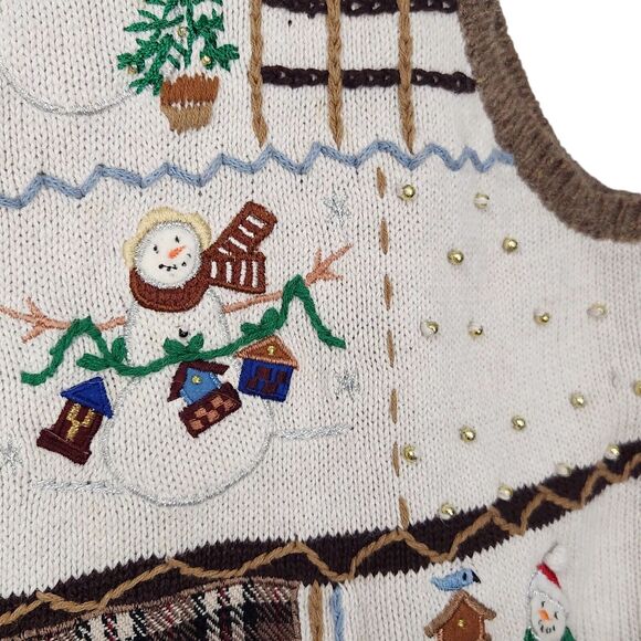 VTG 90s WOMENS SNOWMAN UGLY CHRISTMAS VEST COTTAGE CORE WOOL COTTON BLEND P XL - Picture 7 of 9